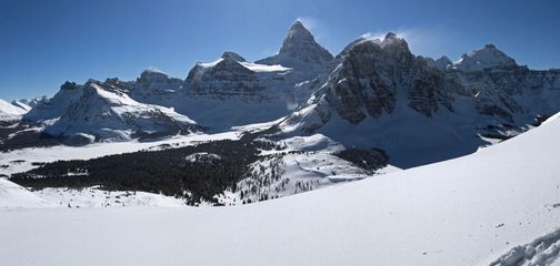 Panoramic view of Mount Assiniboine on a hike