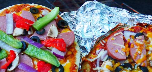 Pizza cooked on firepit using backcountry cooking tips 