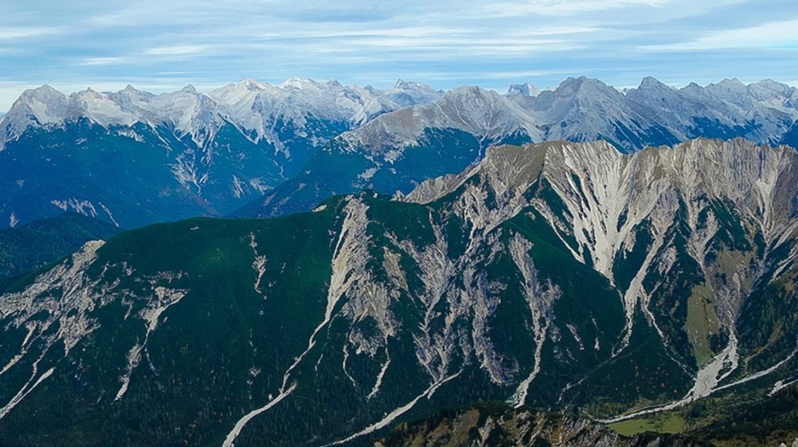 Panorama of the Reither Spitze hike near Innsbruck, Austria