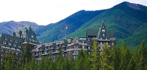 Panorama from the Banff Bow River to Bow Falls to Banff Springs hike in Banff, Alberta