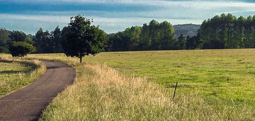 Panorama of the Hambledon Lock hike in Chiltern Hills, England 