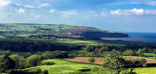 Panorama from the Ravenscar and Robin Hood's Bay walk in North York Moors, England