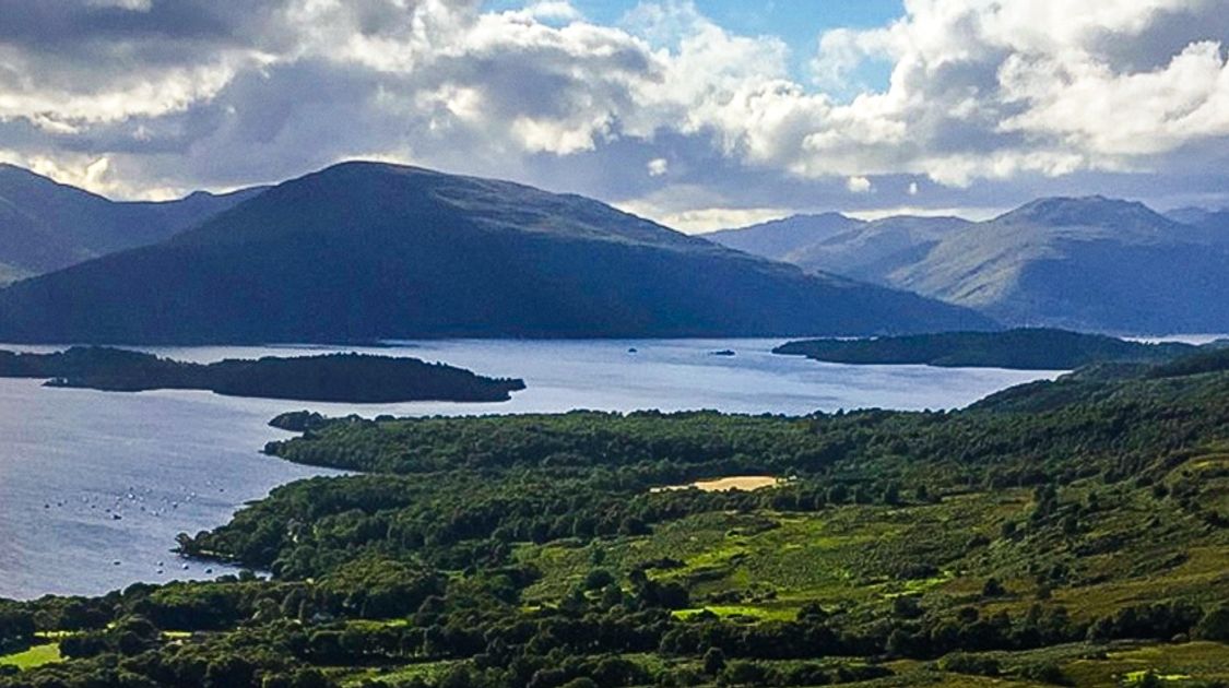 Panorama of Conic Hill hike in Loch Lomond and The Trossachs area in Scotland