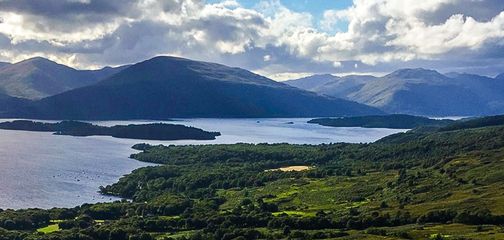 Panorama of Conic Hill hike in Loch Lomond and The Trossachs area in Scotland