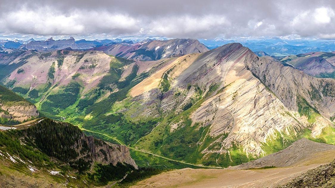 Panorama on Drywood Mountain Traverse scramble in Castle Provincial Park, Alberta