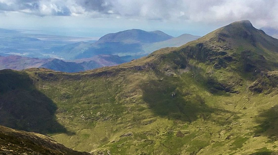 Panorama of Snowdon via the Watkin hike in Snowdonia, Wales
