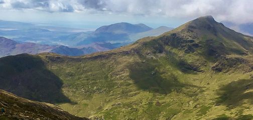 Panorama of Snowdon via the Watkin hike in Snowdonia, Wales
