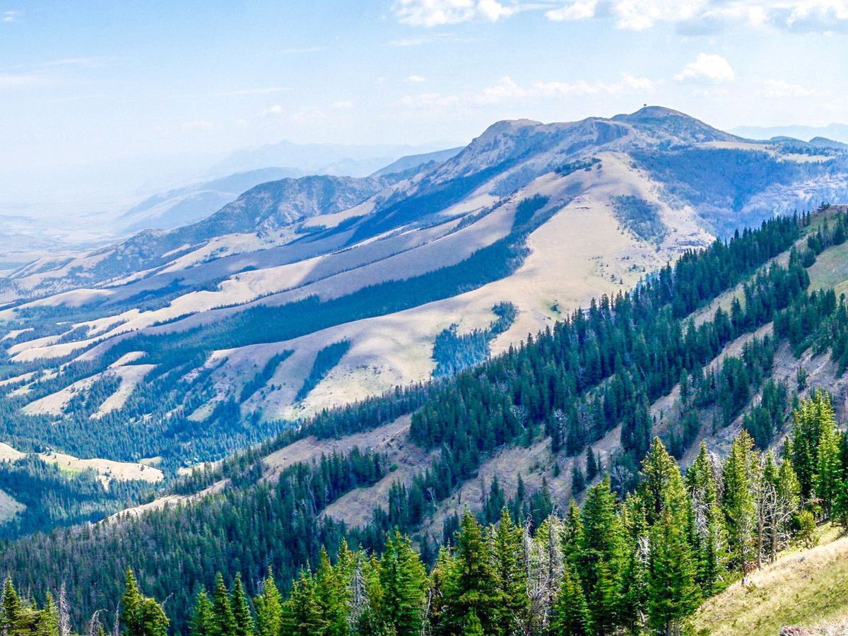 View from mountain on Sky Rim trail in Yellowstone National Park