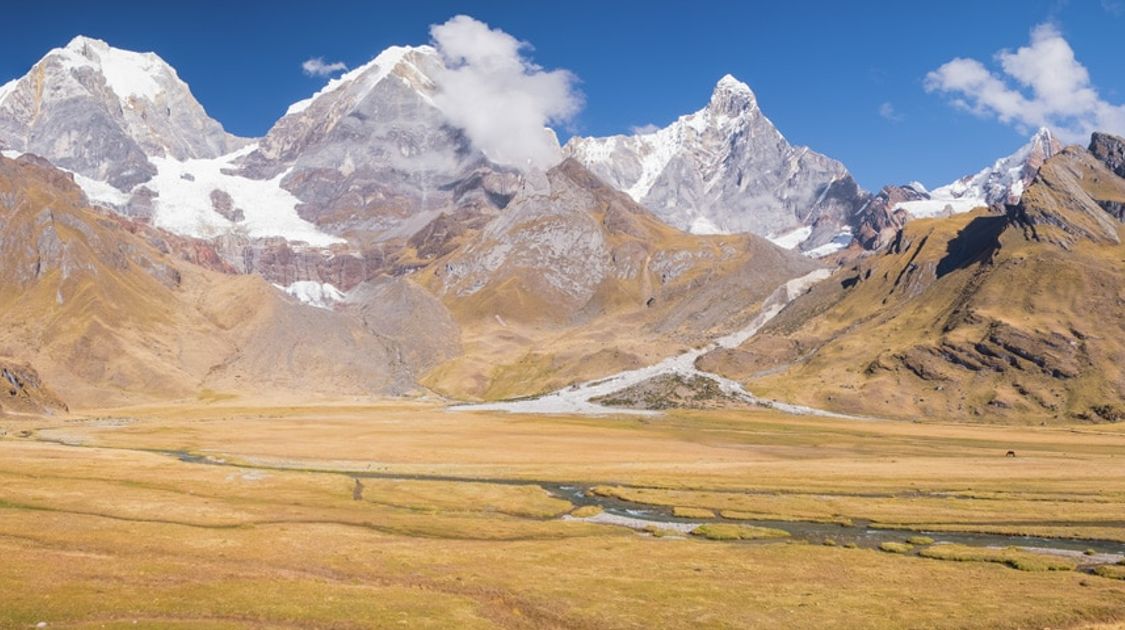 Panoramic view from guided Huayhuash trek in Peru