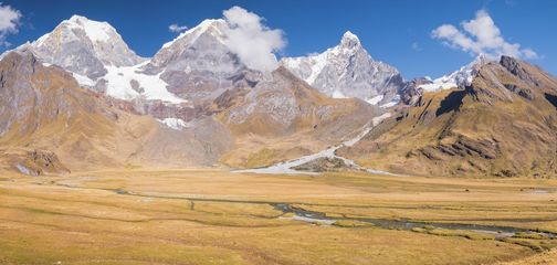 Panoramic view from guided Huayhuash trek in Peru