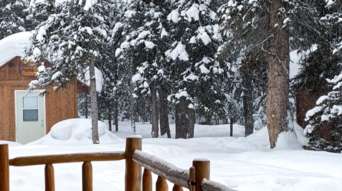 Outside view of Elk Lakes Cabin on Elk Lakes Backcountry Skiing Adventure