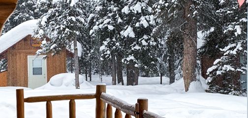 Outside view of Elk Lakes Cabin on Elk Lakes Backcountry Skiing Adventure