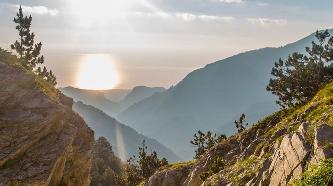 Panoramic view of hiking trail in Greece