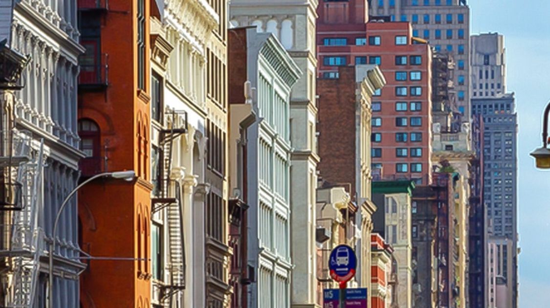 Panoramic views of Greenwith on city-walk in New York City