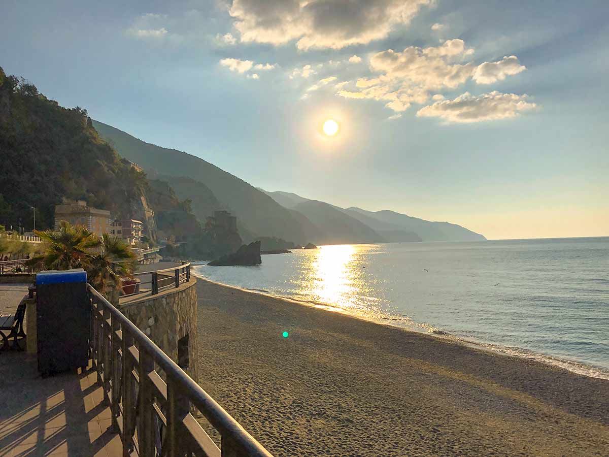 Beach of Monterosso al Mare on Cinque Terre hike in Liguria, Italy