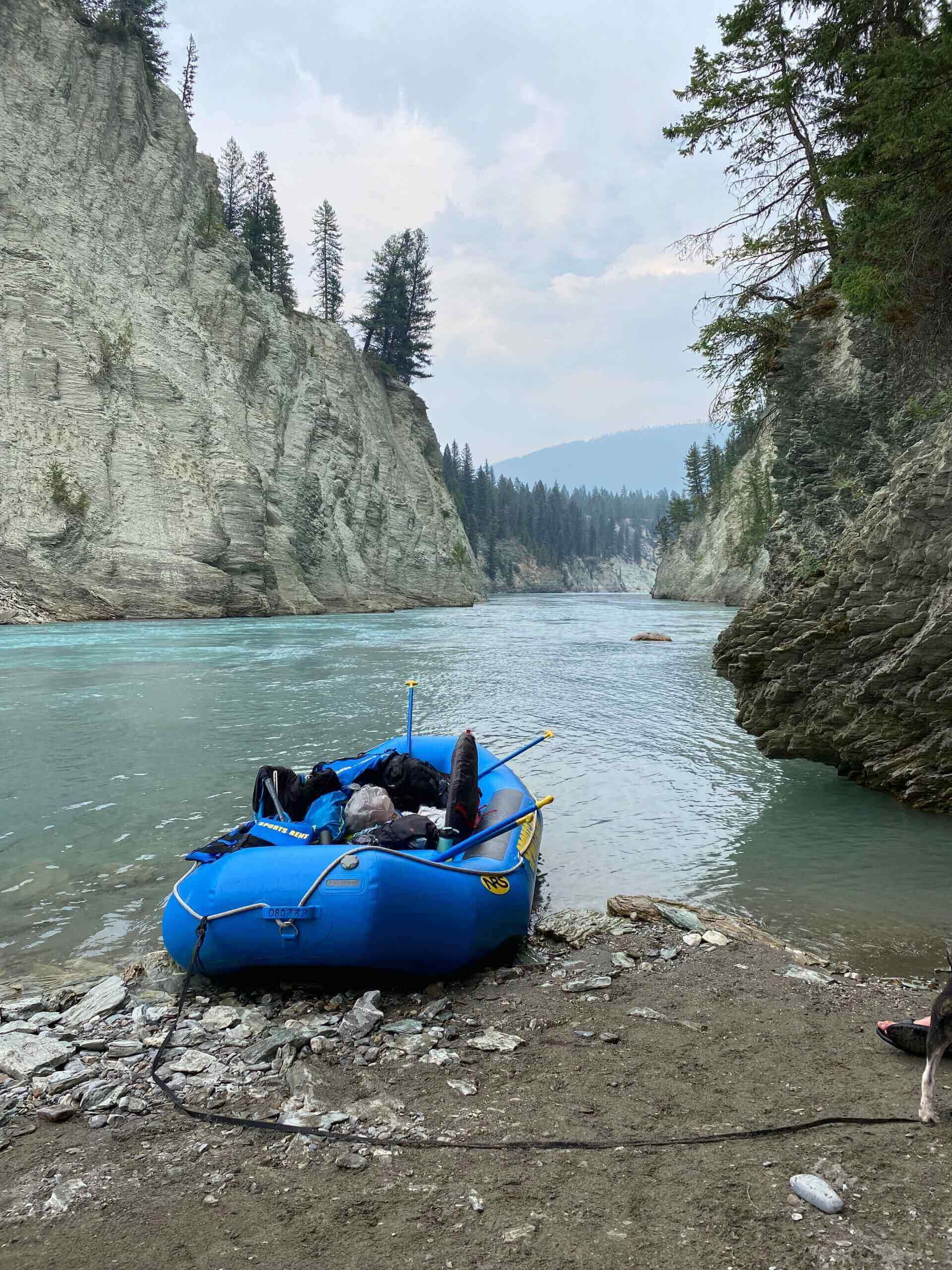 Rafting and camping along Kootenay River