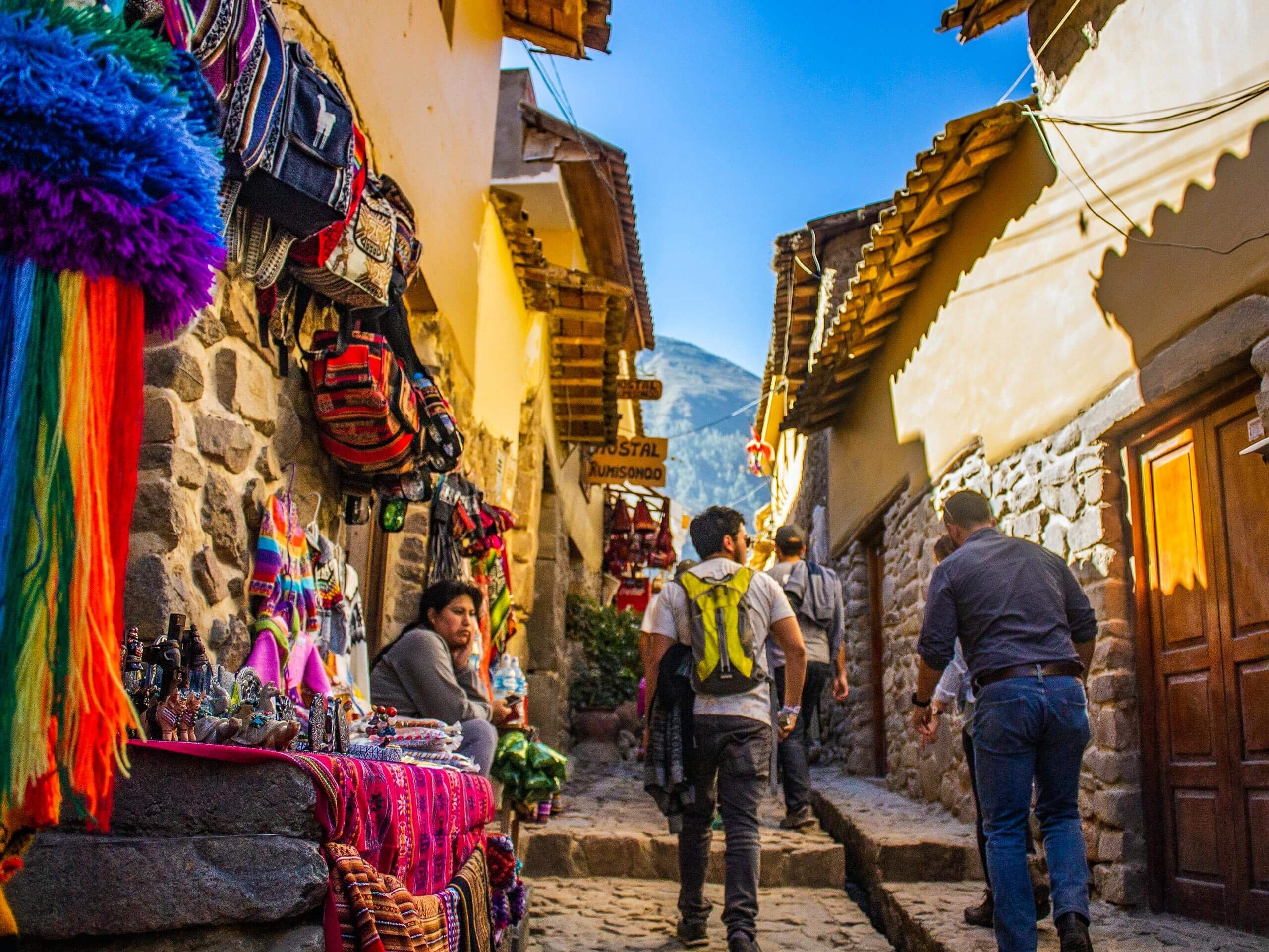 City of Cusco street market between old buidings Machu Picchu