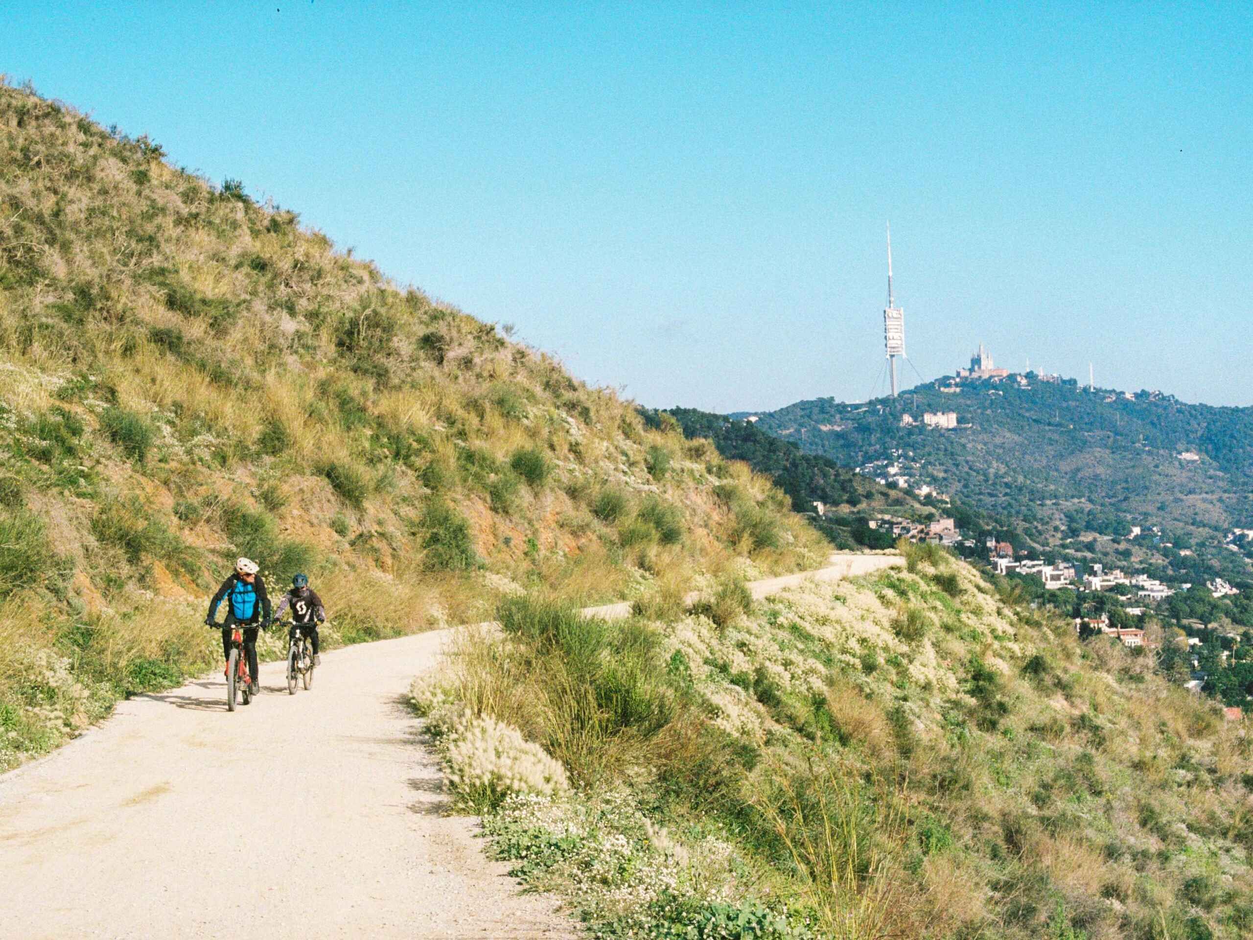Cyclists riding near Barcelona