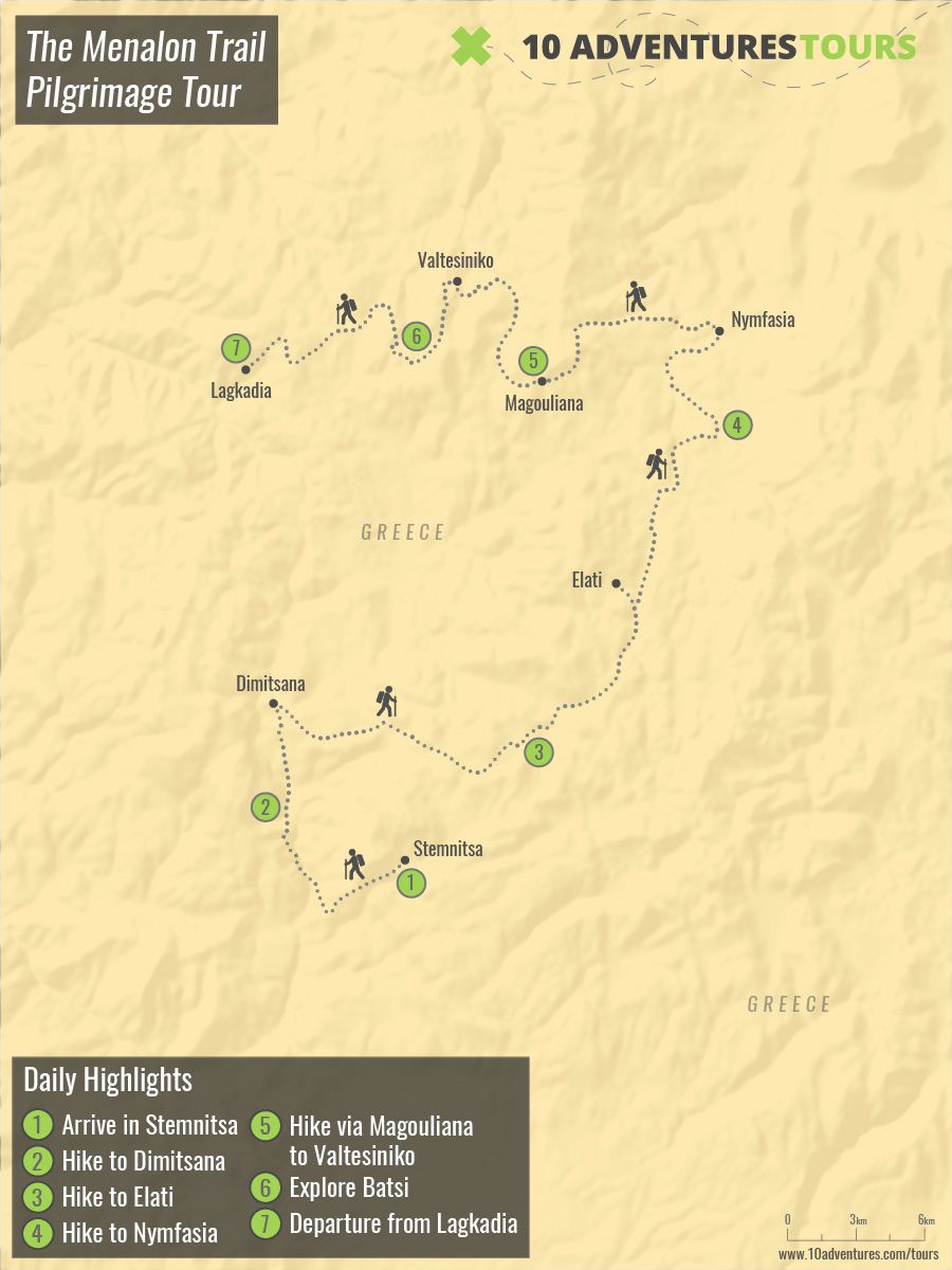 Map of The Menalon Trail Pilgrimage Tour