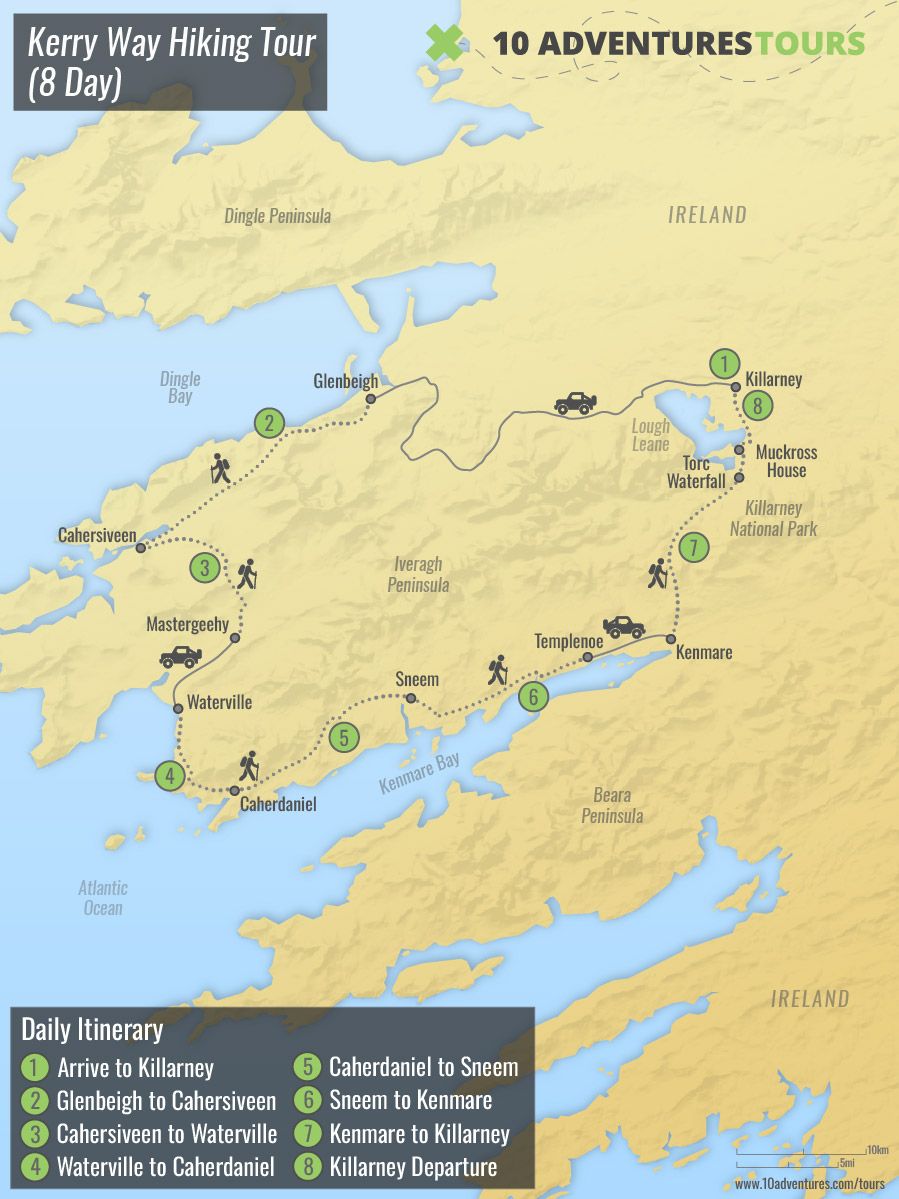 Map of Kerry Way Hiking Tour (8 Day)