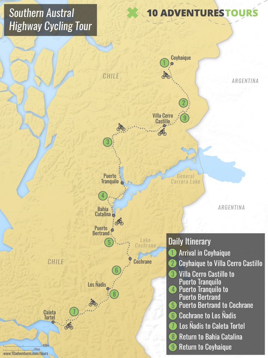 Map of Southern Austral Highway Cycling Tour