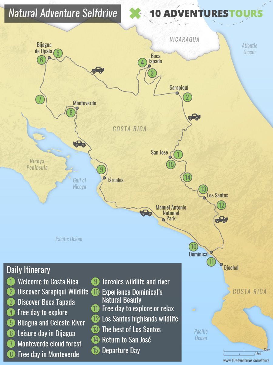 Map of Natural Adventure Self-drive Tour