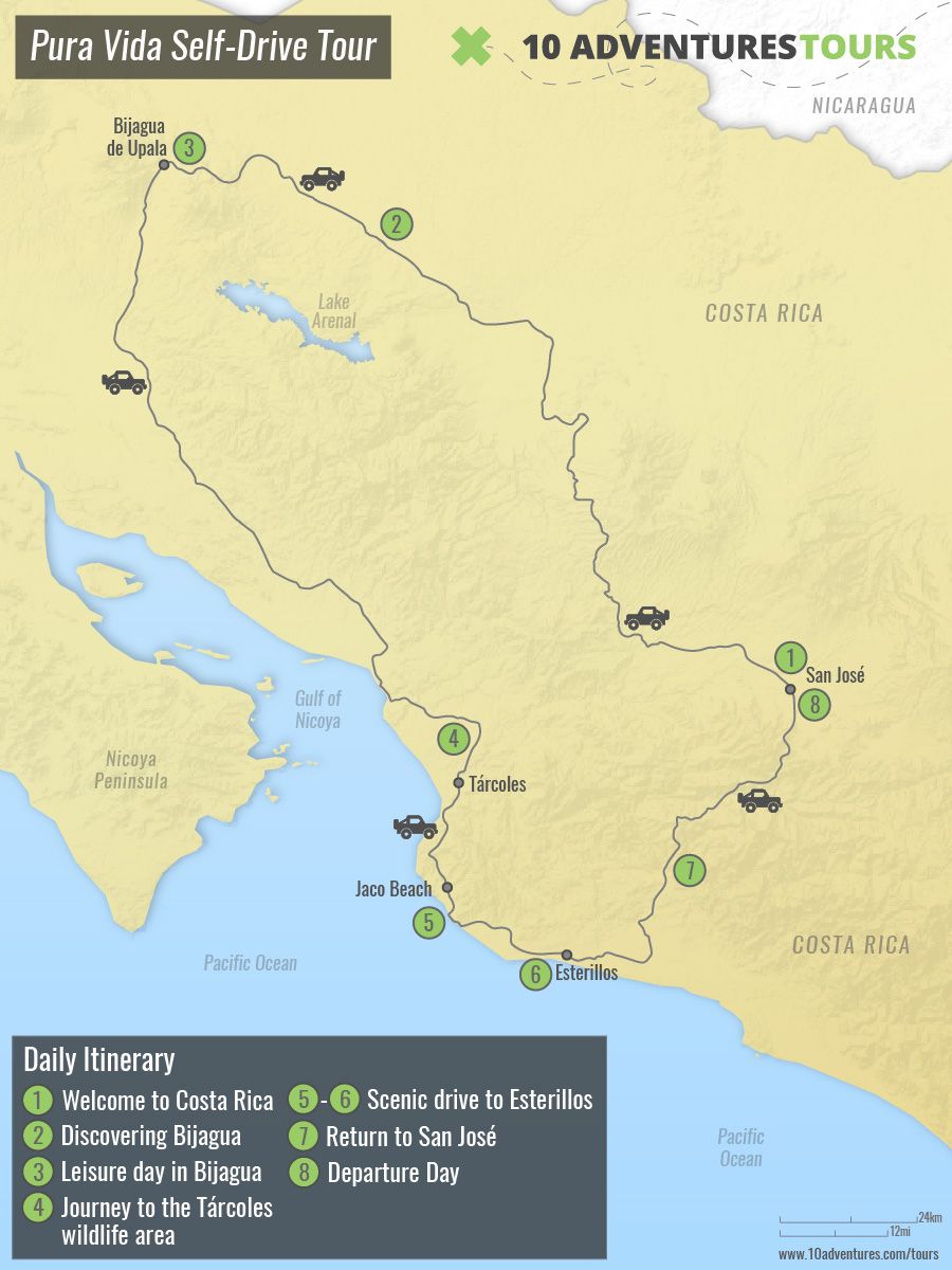 Map of Pura Vida Self-Drive Tour