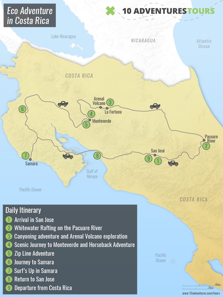 Map of Eco Adventure in Costa Rica