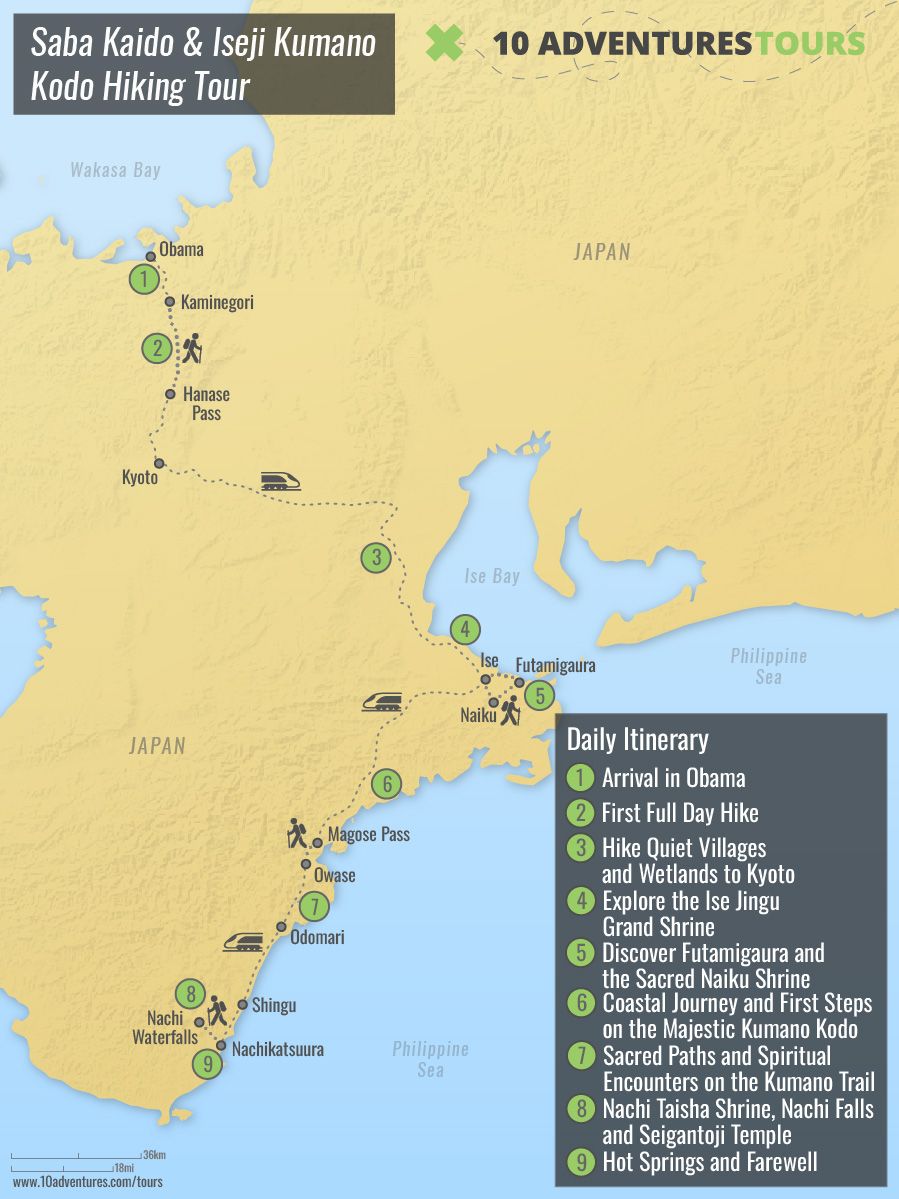 Map of Saba Kaido & Iseji Kumano Kodo Hiking Tour