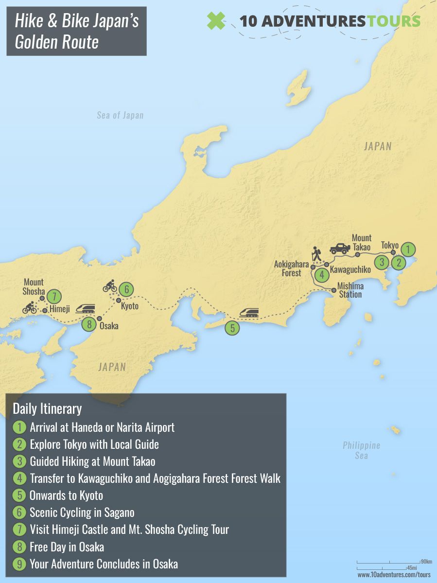 Map of Hike & Bike Japan’s Golden Route