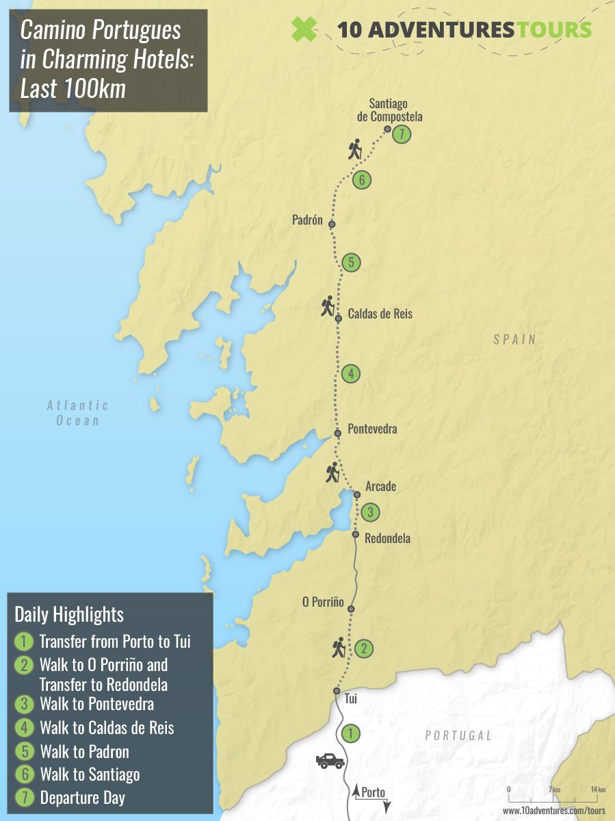 Map of Camino Portugues in Charming Hotels: Last 100km