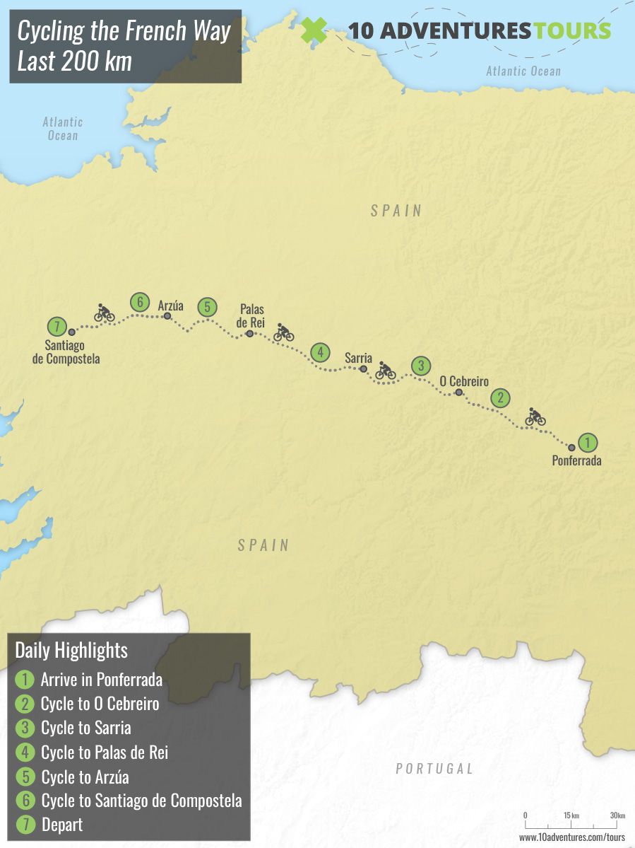 Map of Cycling the Camino Frances: Last 200km from Ponferrada