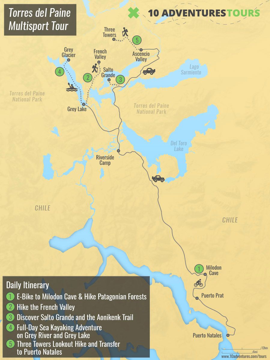 Map of Torres del Paine Multisport Tour