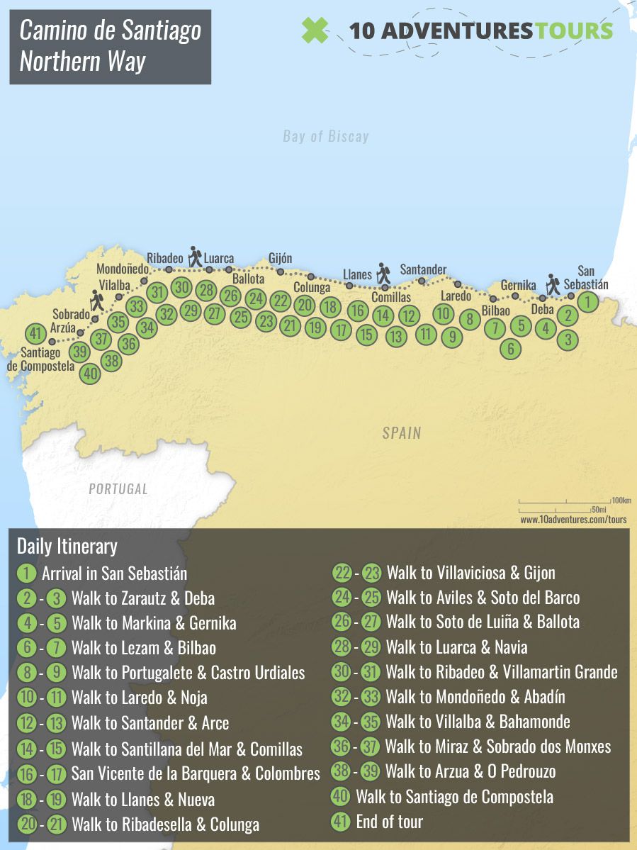 Map of Complete Self-Guided Camino Norte