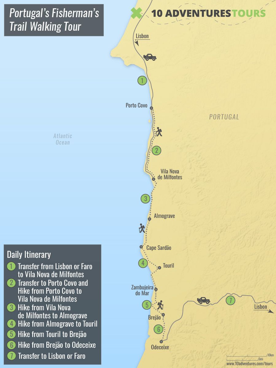 Map of Portugal’s Fisherman’s Trail Walking Tour
