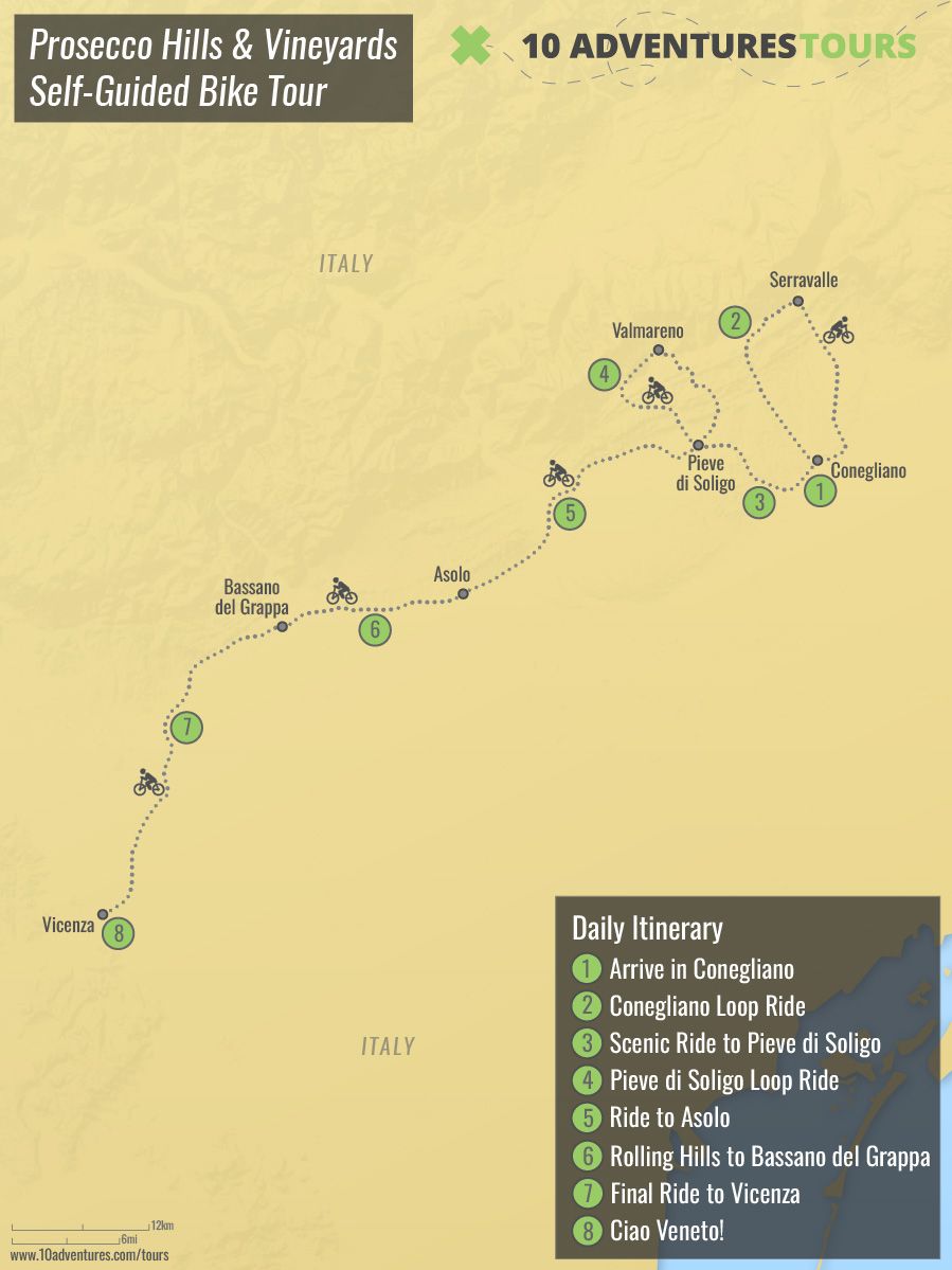Map of Prosecco Hills & Vineyards Self-Guided Bike Tour
