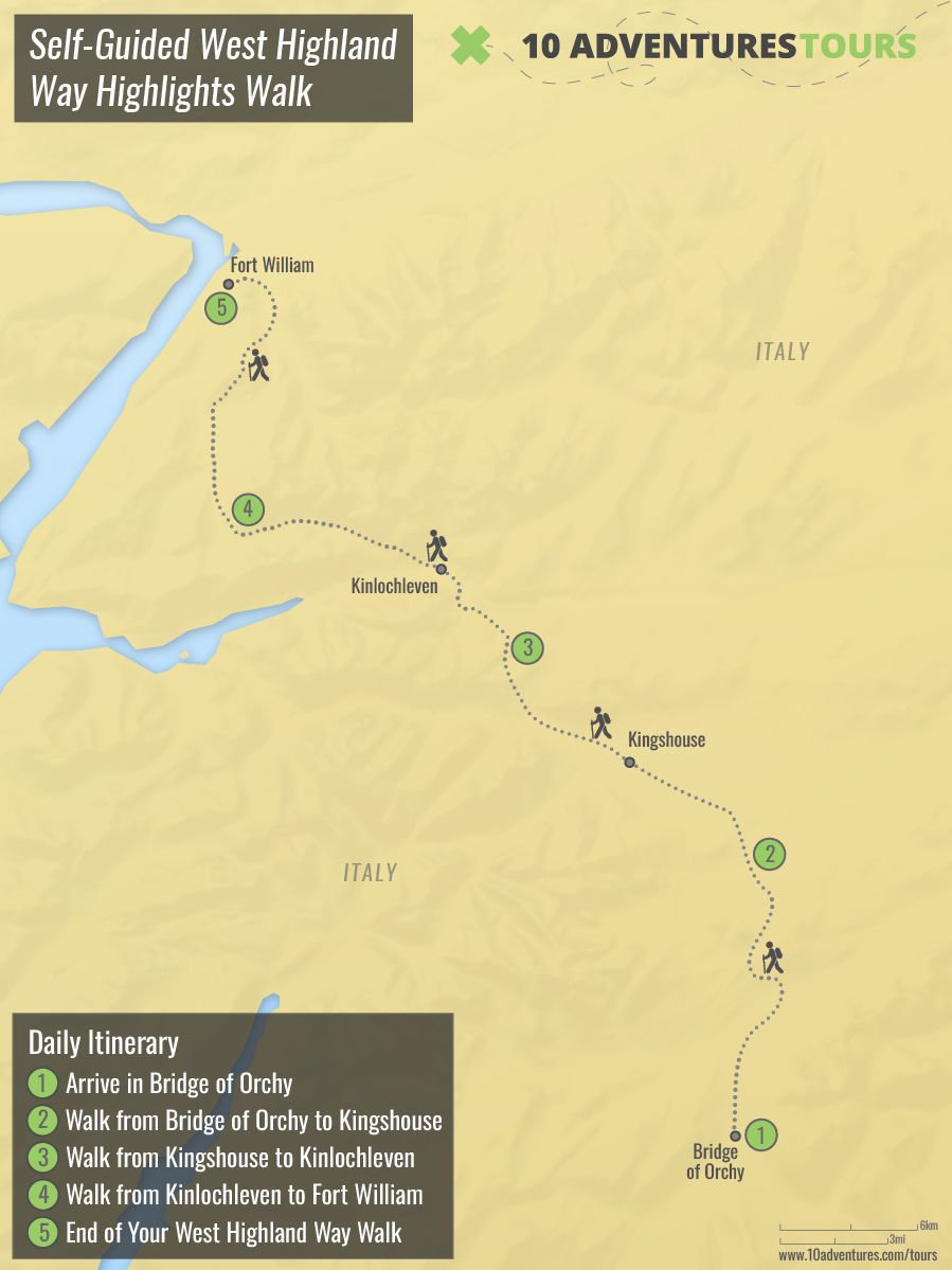 Map of Self-Guided West Highland Way Highlights Walk
