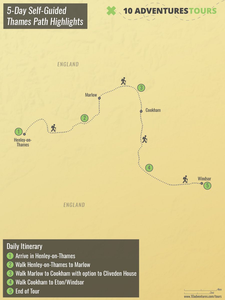 Map of 5-Day Self-Guided Thames Path Highlights