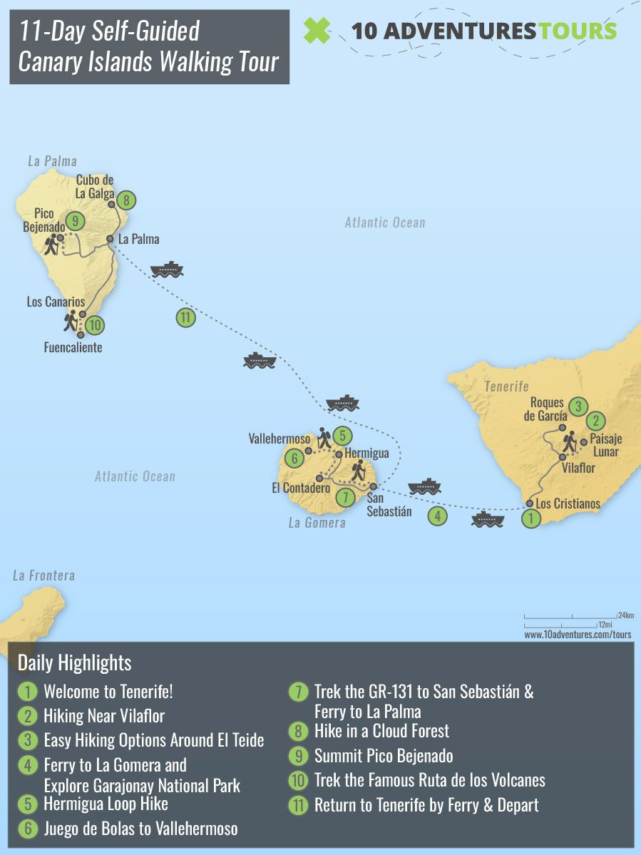 Map of 11-Day Self-Guided Canary Islands Walking Tour