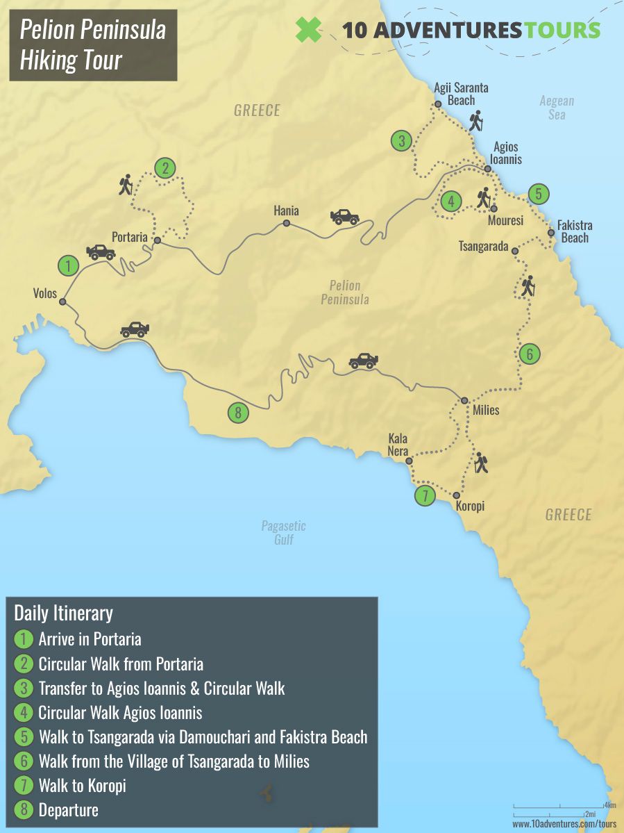 Map of Pelion Peninsula Hiking Tour