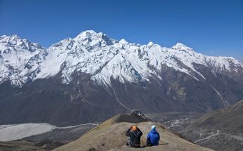 Trekkers Overlooking Langtang Himalayas