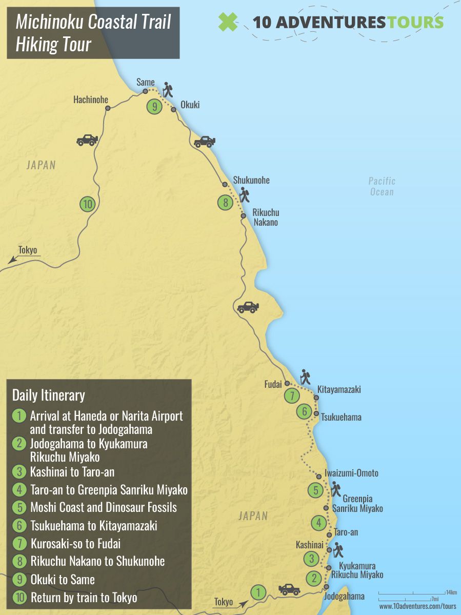 Map of Michinoku Coastal Trail Hiking Tour