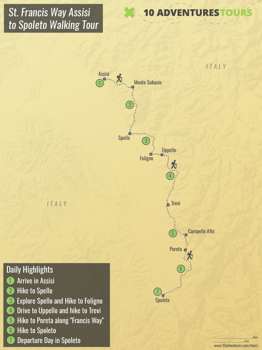 Map of St. Francis Way Assisi to Spoleto Walking Tour