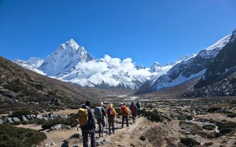 Trekkers Hiking Toward Ama Dablam