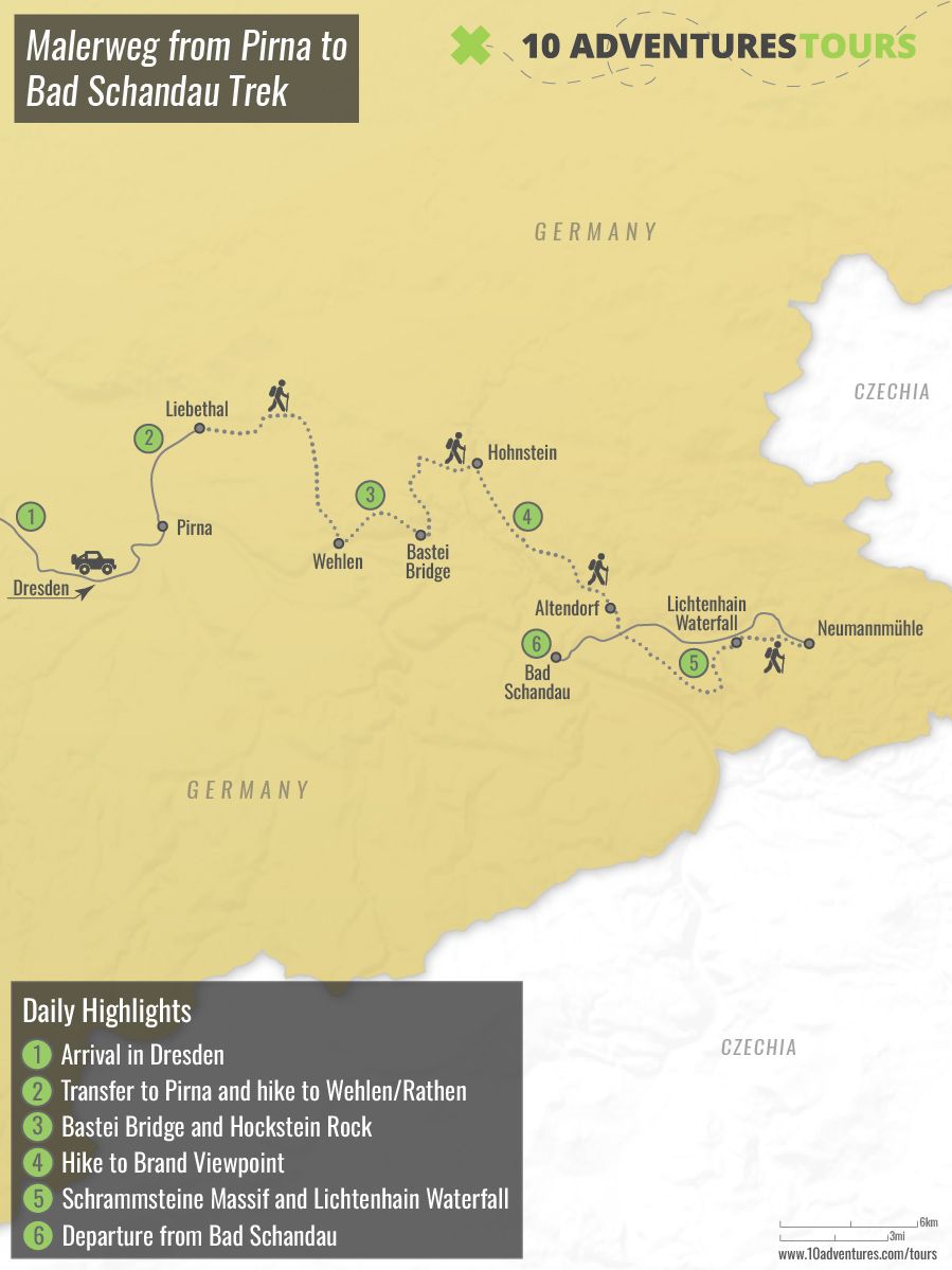 Map of Malerweg Trail from Pirna to Bad Schandau Trek