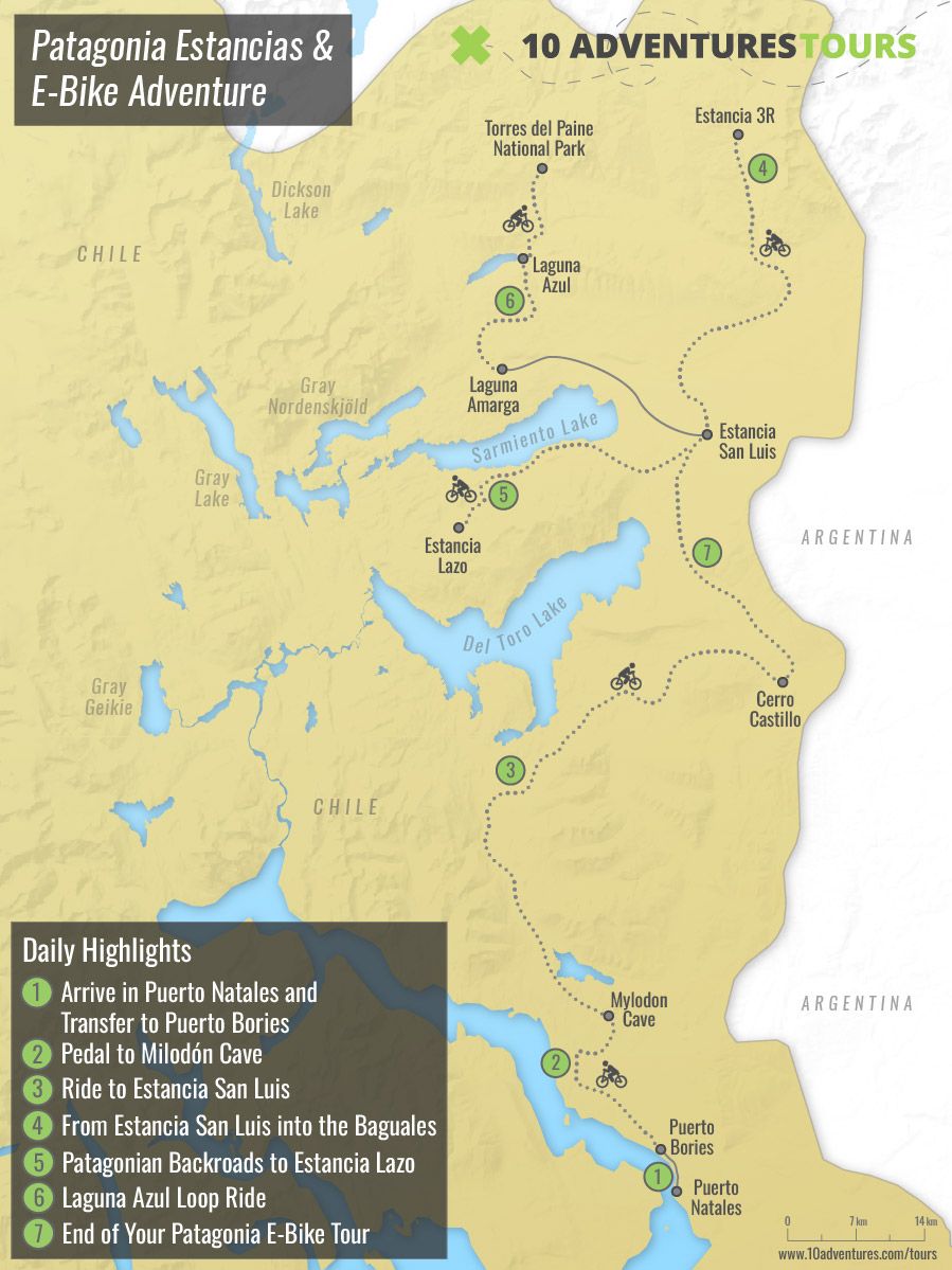 Map of Patagonia Estancias & E-Bike Adventure