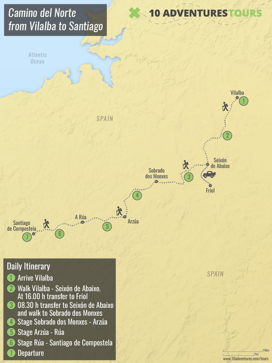 Map of Camino del Norte Vilalba to Santiago
