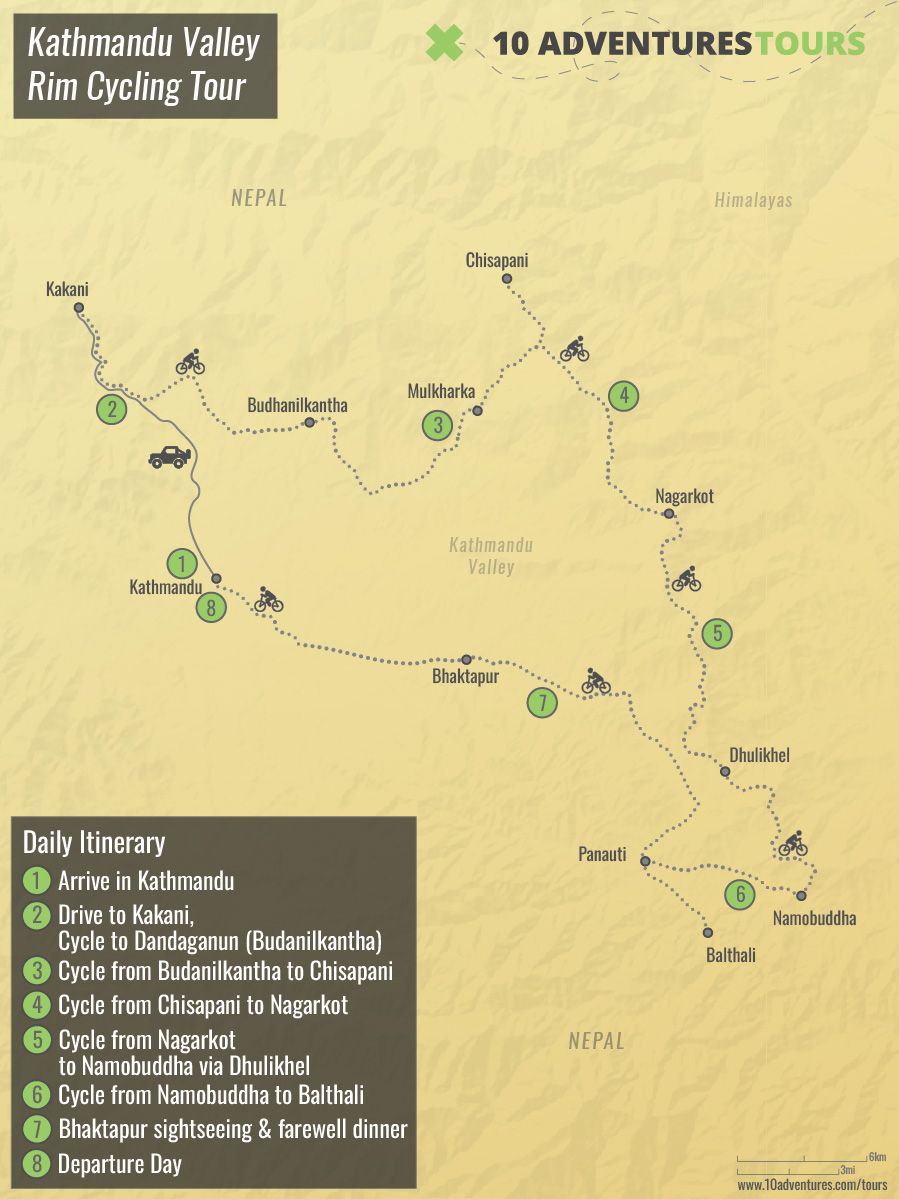 Map of Kathmandu Valley Rim Cycling Tour