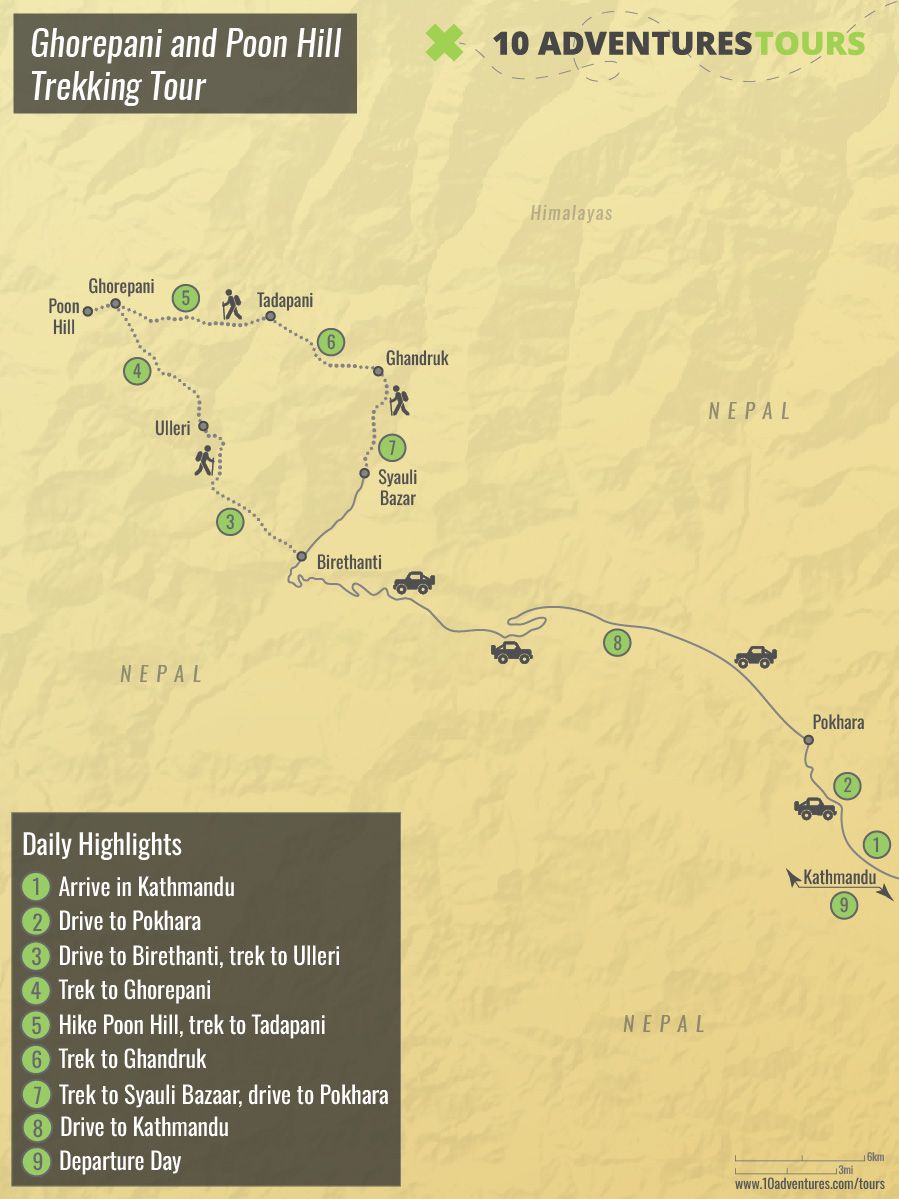 Map of Ghorepani and Poon Hill Trekking Tour