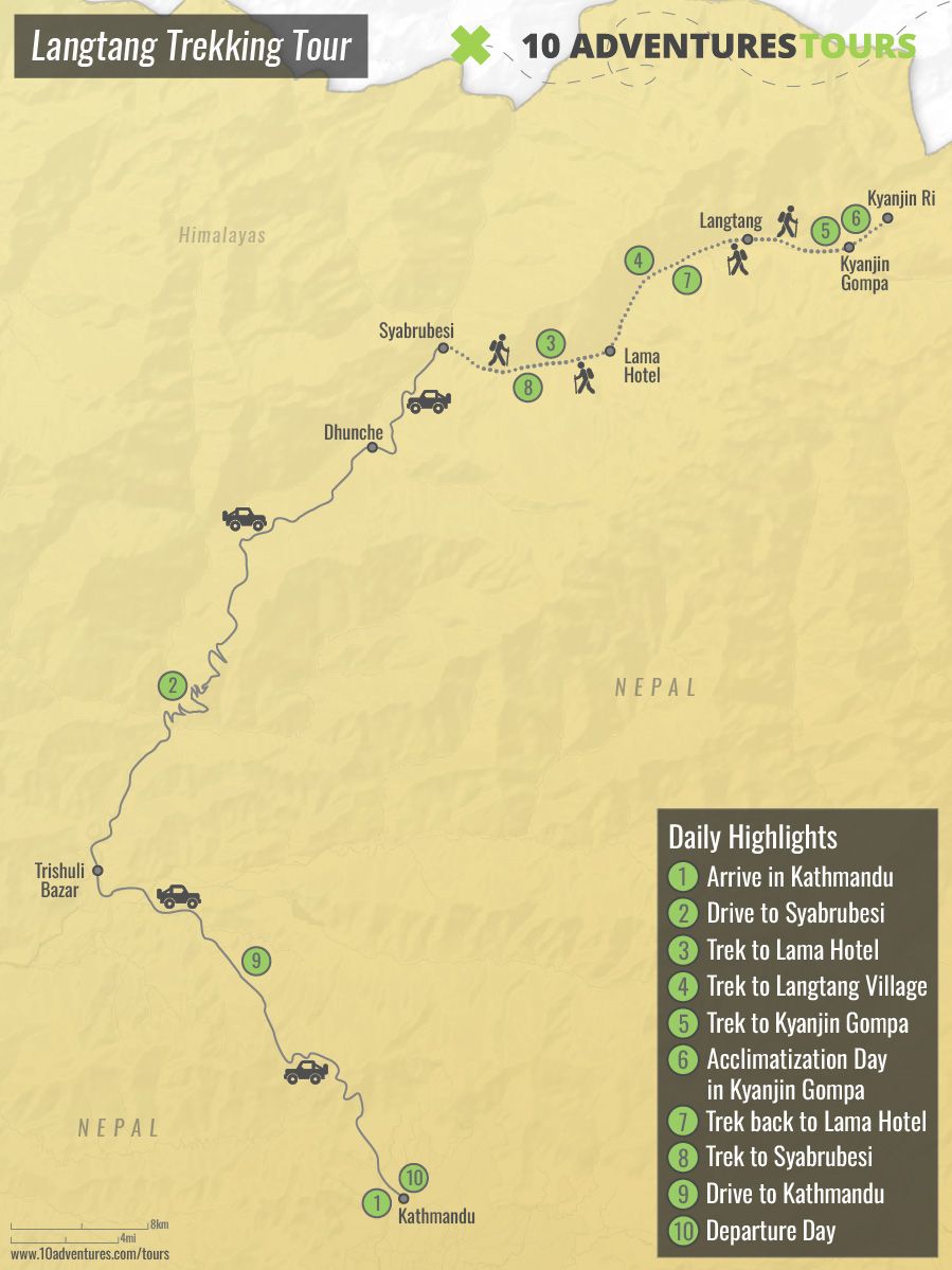 Map of Langtang Trekking Tour